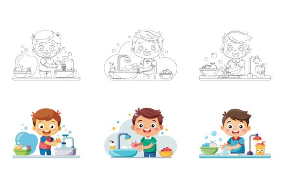 Little Boy Washing His Hands: Clean Illustrations for Every Project